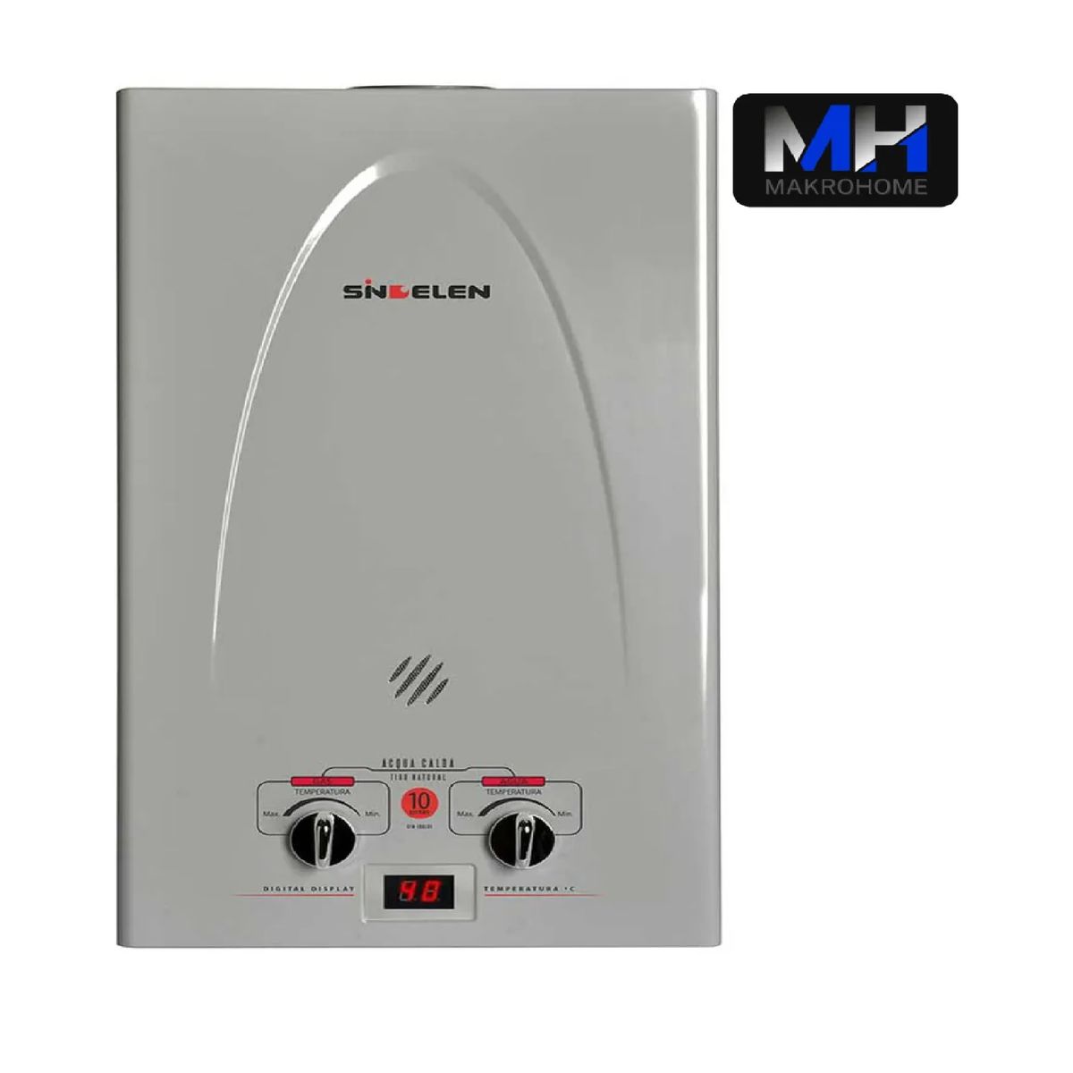 SINDELEN - Calefon Sindelen 10 Lt Glp Tiro Natural Gas Licuado Plateado