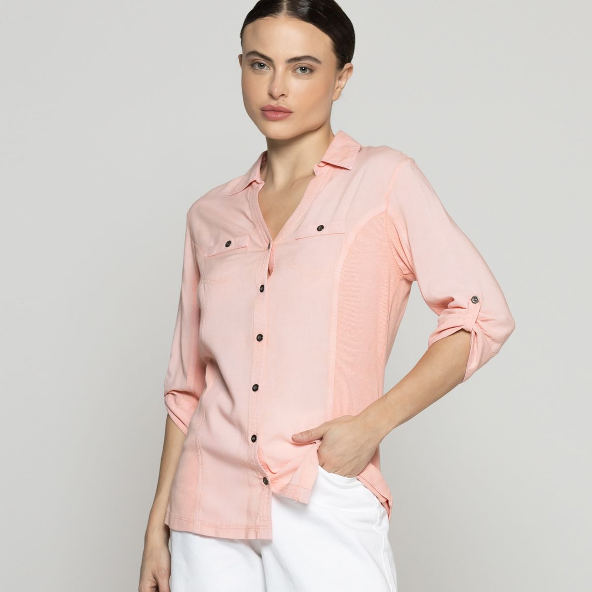 LINEATRE - Blusa Mujer Carolina Slim Fit Tela Ligera Rosada Lineatre