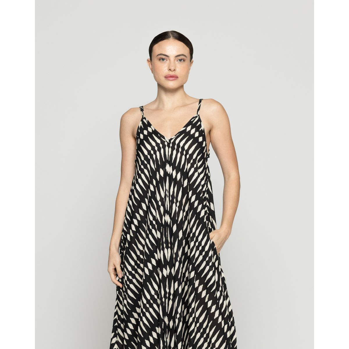 LINEATRE - Vestido Mujer Viviette Estampado Geométrico Negro Lineatre