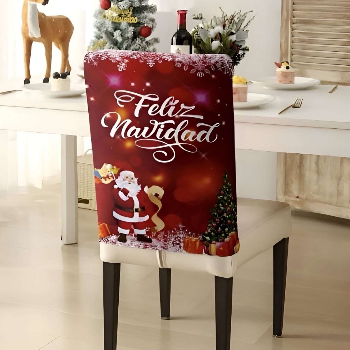 GENERICO - Pack 6 fundas de respaldo de sillas diseño navidad