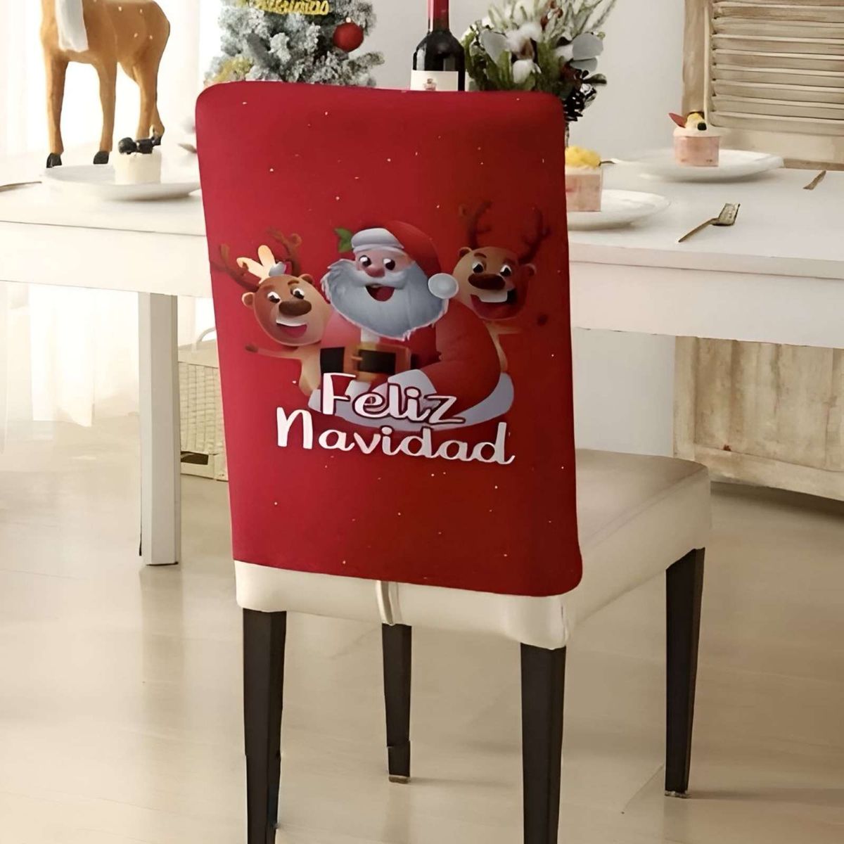 GENERICO - Pack 6 fundas de respaldo de sillas diseño navidad