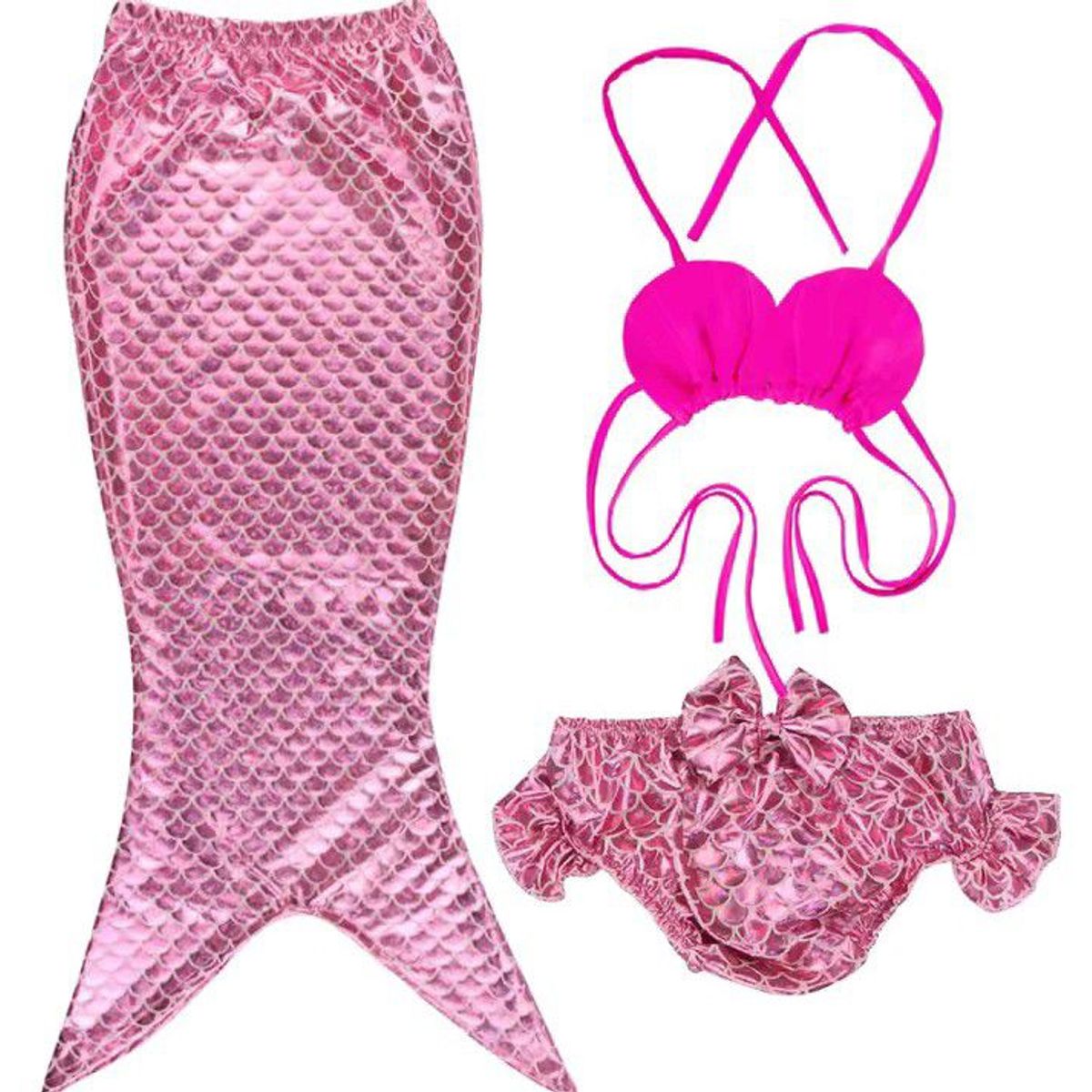 GENERICO - Pack 3 piezas traje de baño de sirena para niña talla 5 a 6