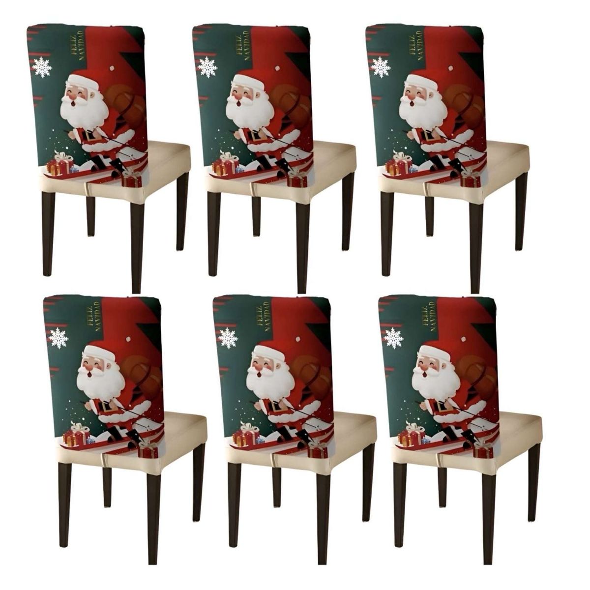 GENERICO - Pack 6 fundas de respaldo de sillas diseño navidad