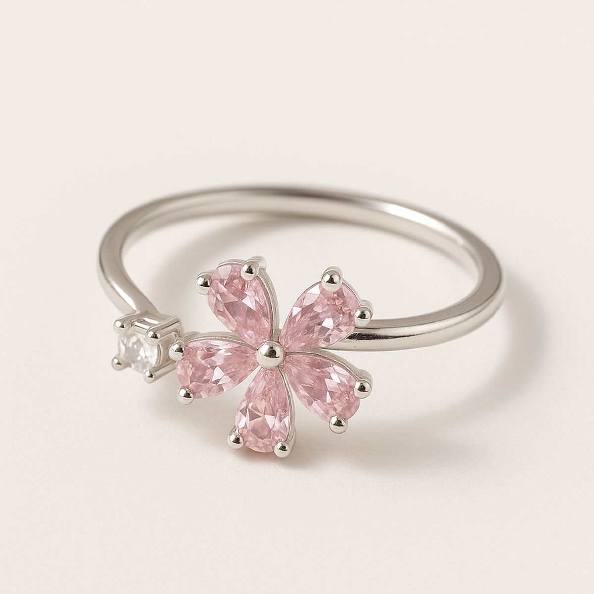 LK LUKSO - Anillo Ajustable Plata 925 Mariposa Flor Circones Rosa Francia
