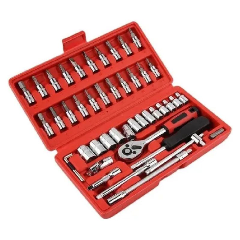 GENERICO - Set 46 pzs Juego Caja Herramienta Dados Acero 1/4