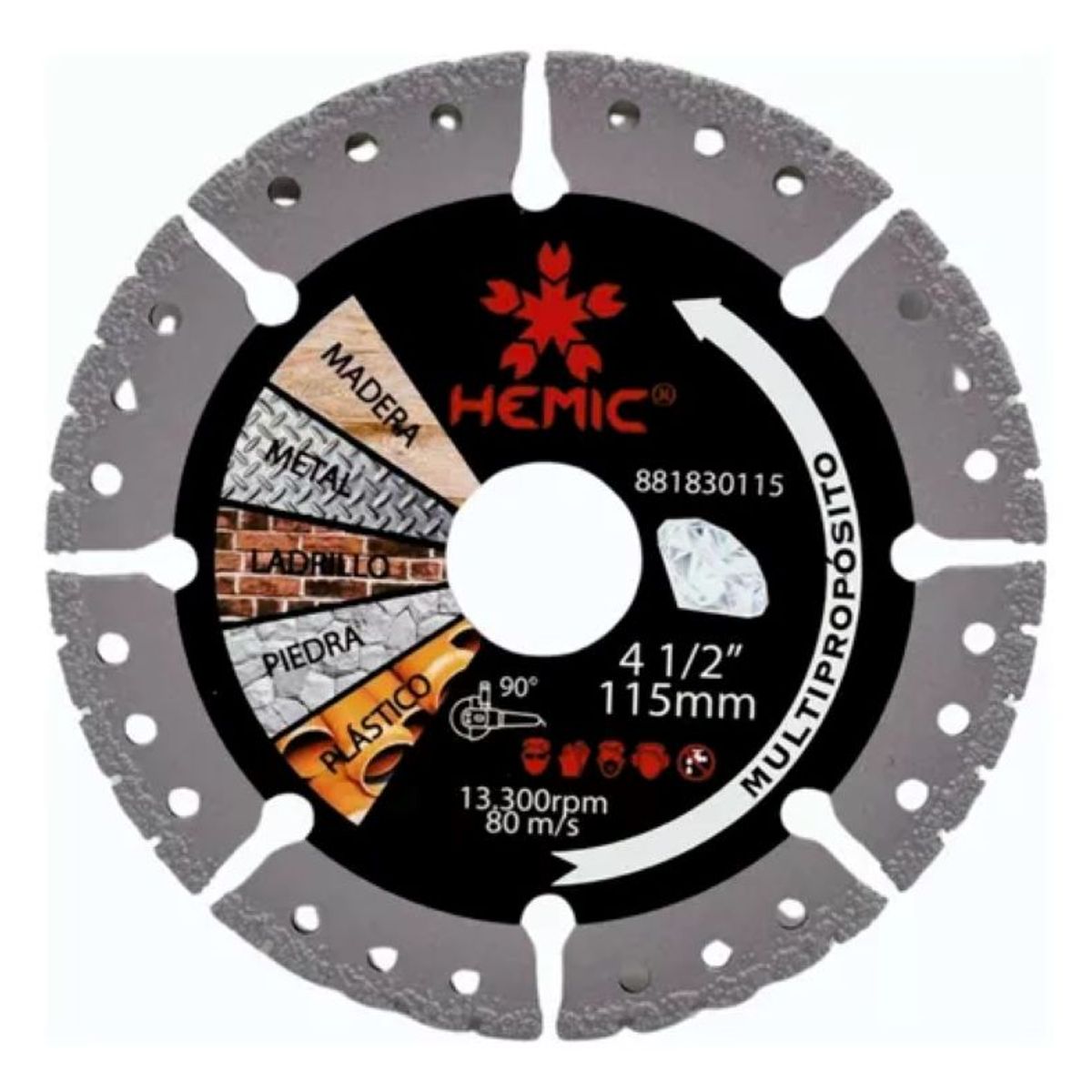 METALFER - Disco Corte Diamantado Hemic Multipropósito 4 1/2 X 7/8