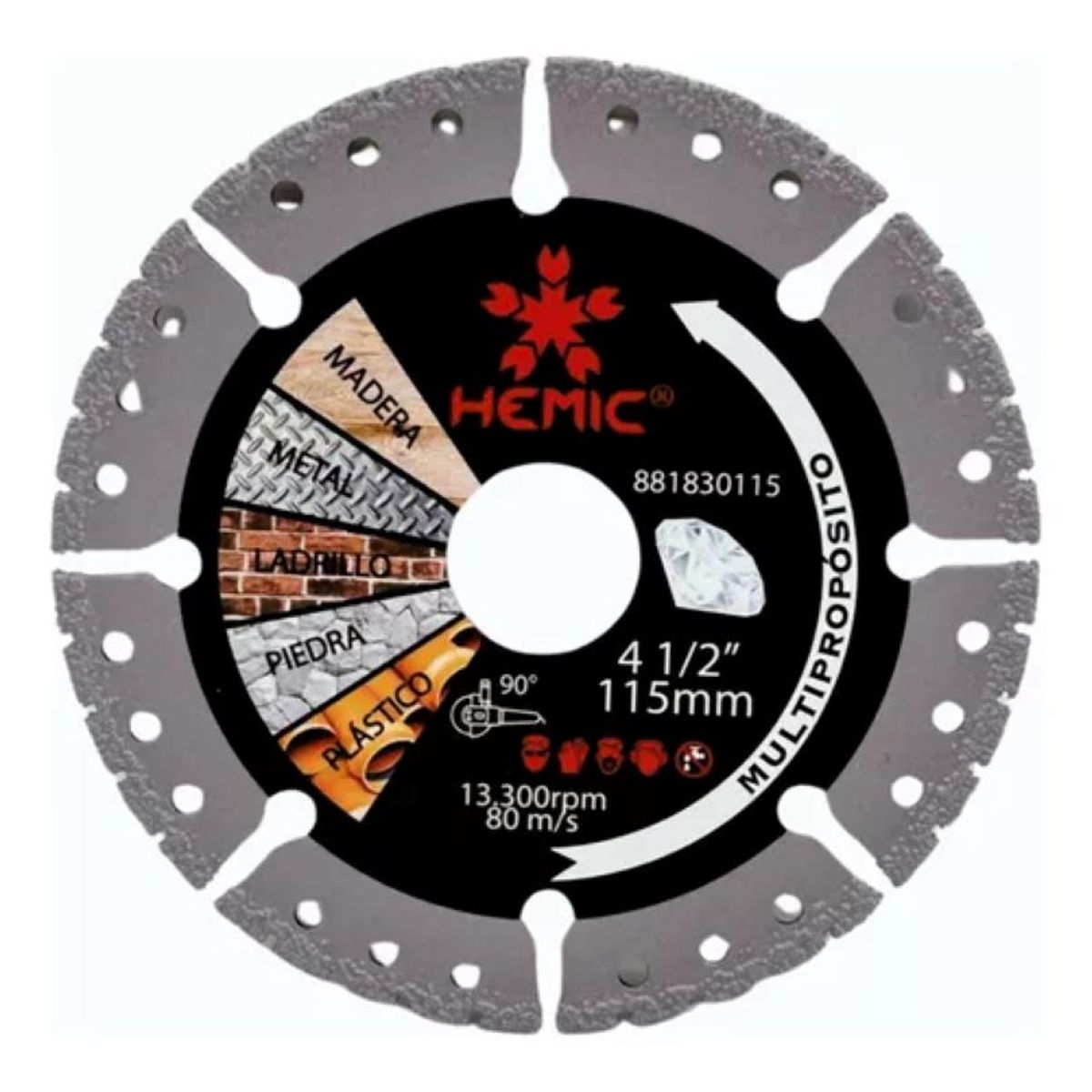 METALFER - Disco Corte Diamantado Hemic Multipropósito 4 1/2 X 7/8