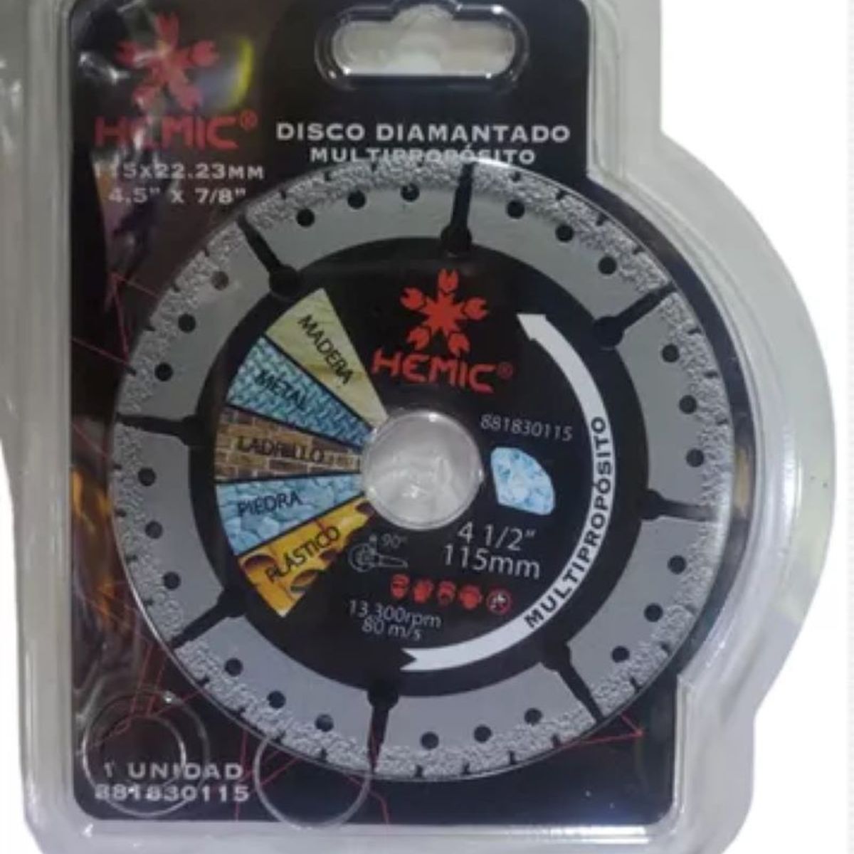 METALFER - Disco Corte Diamantado Hemic Multipropósito 4 1/2 X 7/8