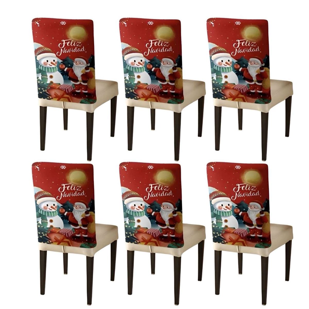 GENERICO - Pack 6 fundas de respaldo de sillas diseño navidad