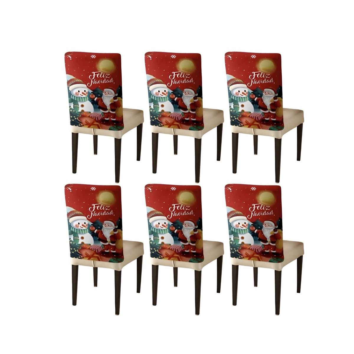 GENERICO - Pack 6 fundas de respaldo de sillas diseño navidad