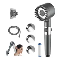 MOVI - CABEZAL DE DUCHA 4 EN 1 con Manguera Flexible de 1.50 cms