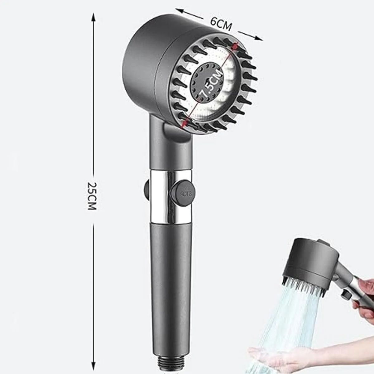 MOVI - CABEZAL DE DUCHA 4 EN 1 con Manguera Flexible de 1.50 cms
