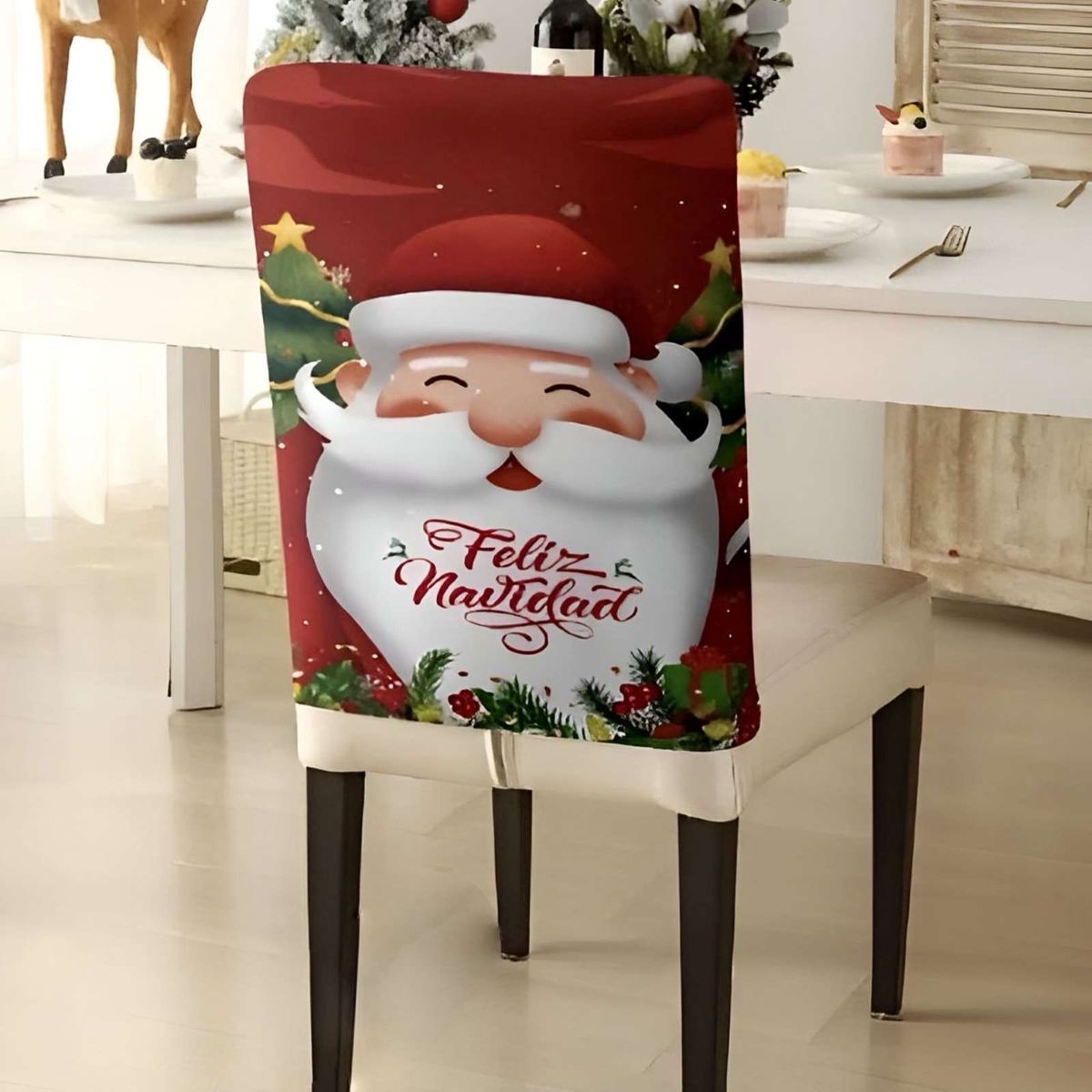 GENERICO - Pack 6 fundas de respaldo de sillas diseño navidad TF 24