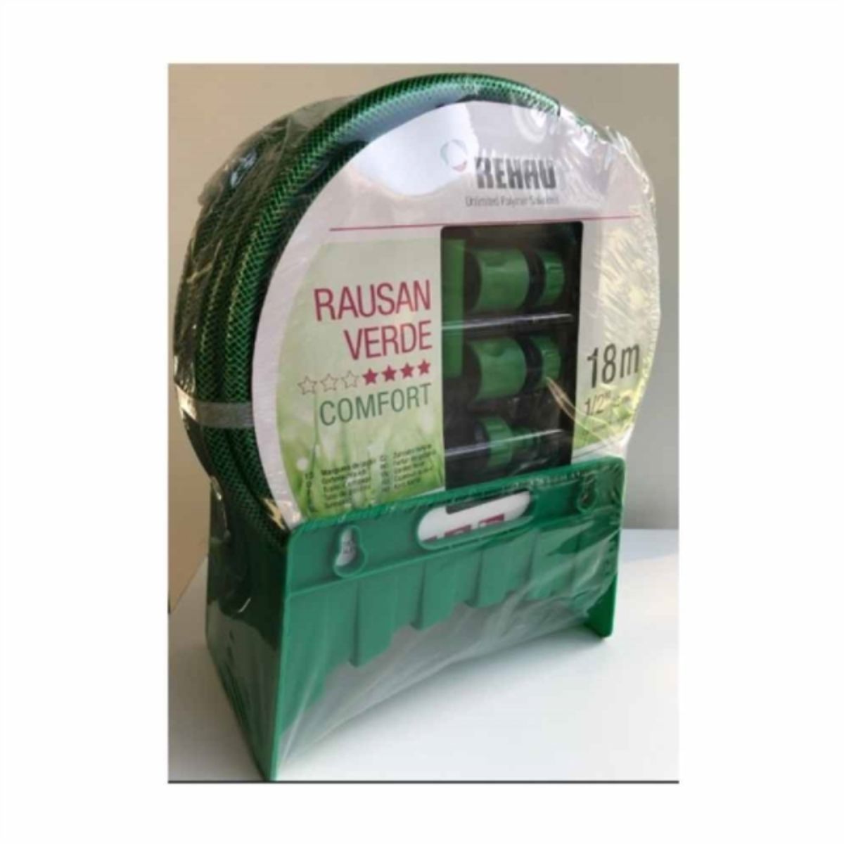 REHAU - Manguera jardin trensaflex 1/2" 18mt con soporte y pistola de riego