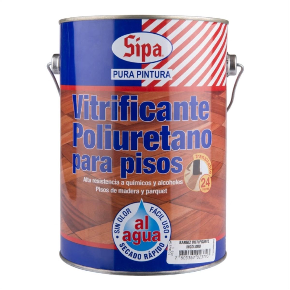 SIPA - Barniz vitrificante poliuretano pisos base agua brillante incoloro 1 gal