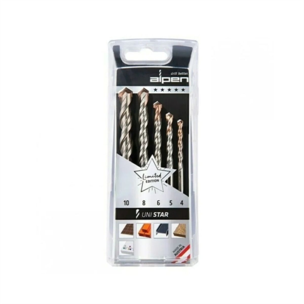 ALPEN - Set brocas multimaterial 5pzas 4-5-6-8-10 unistar