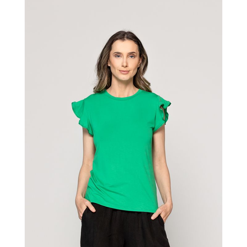 LINEATRE - Polera Mujer Básica Ondina Manga Corta Con Volantes Verde Lineatre