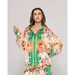LINEATRE - Blusa Mujer Brenna Tipo Satín Estampado Verde