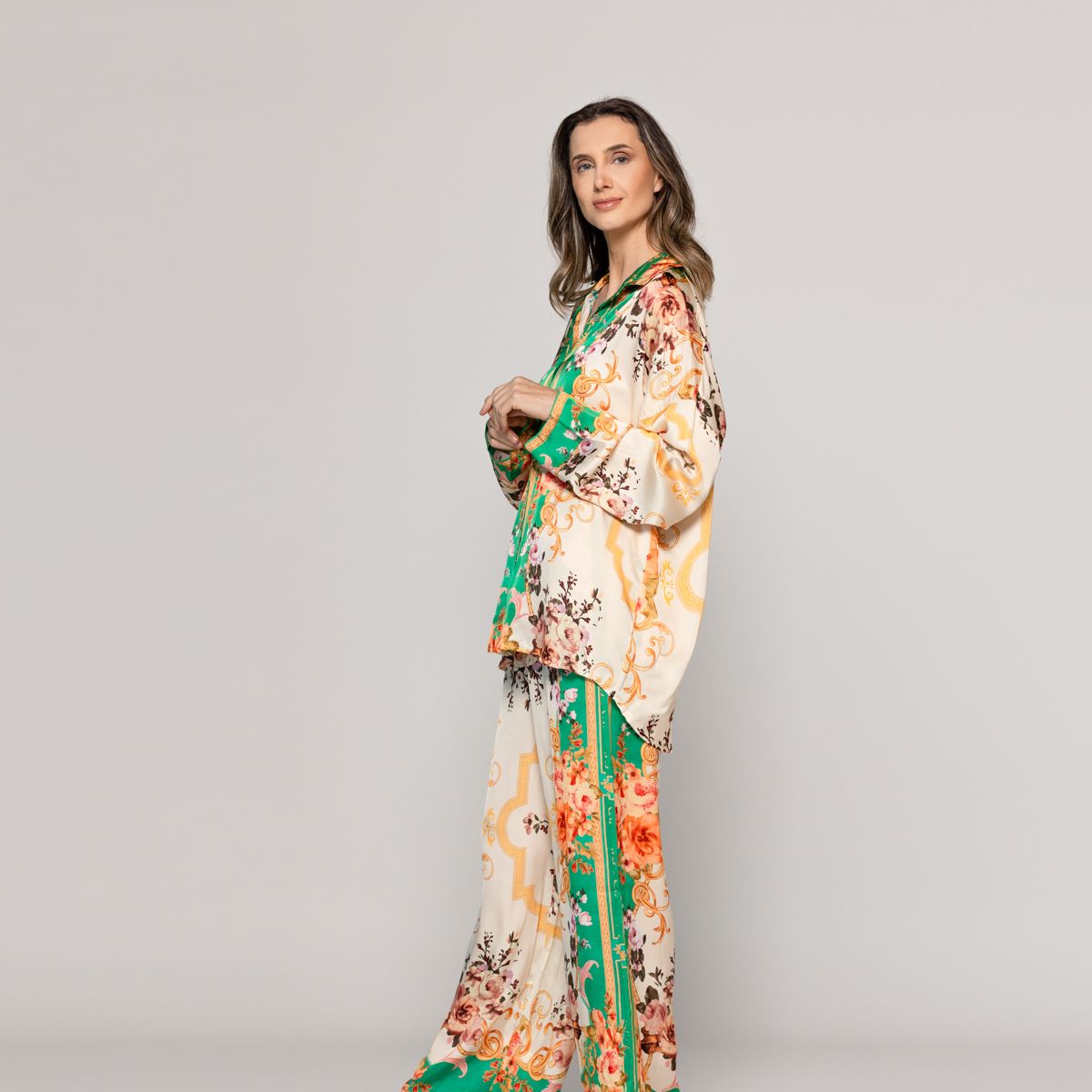 LINEATRE - Blusa Mujer Brenna Tipo Satín Estampado  Verde Lineatre