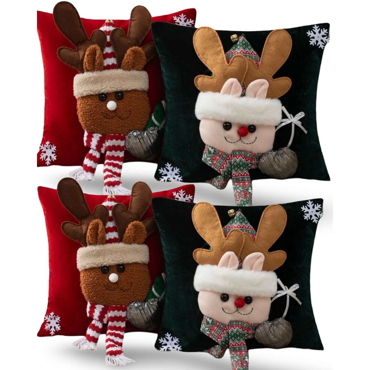 GENERICO - JUEGO DE 4 FUNDAS DE COJIN PARA NAVIDAD 3D   B3