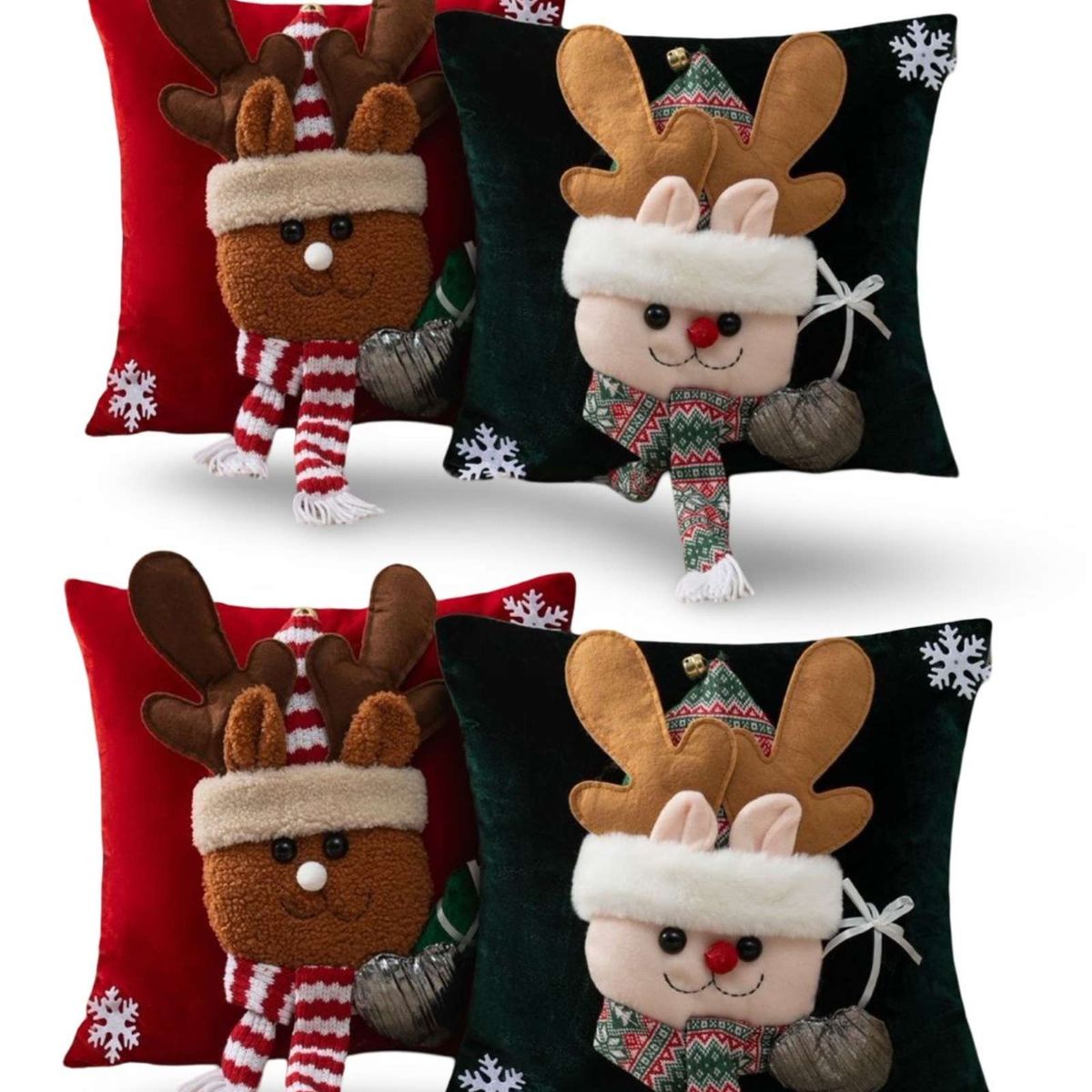 GENERICO - JUEGO DE 4 FUNDAS DE COJIN PARA NAVIDAD 3D   B3