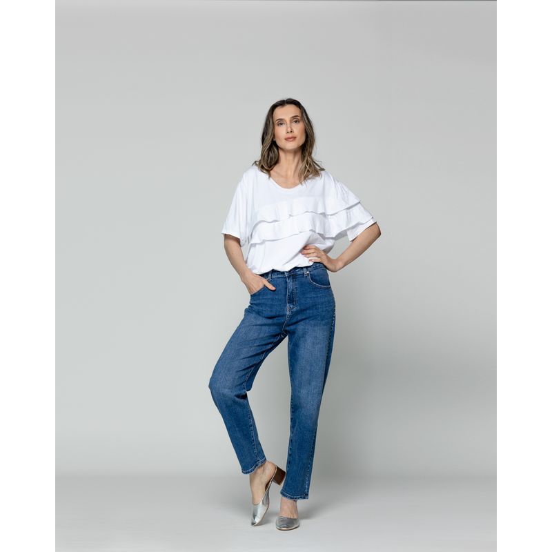 LINEATRE - Jeans Mujer Jolanda Calce Regular Con Tachas Azul Lineatre