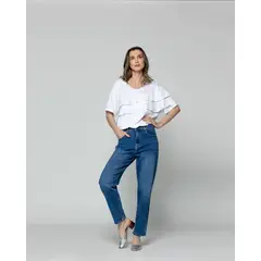 LINEATRE - Jeans Mujer Jolanda Calce Regular Con Tachas Azul