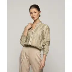 LINEATRE - Chaqueta Mujer Bomber Costanza Verde Con Diseño De Cadenas Doradas