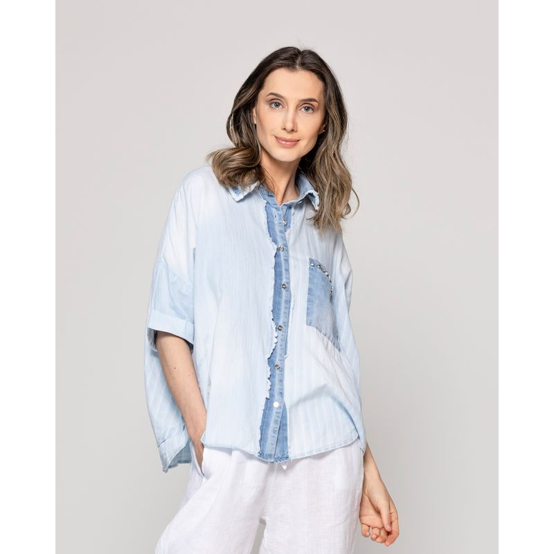 LINEATRE - Camisa Mujer Laura Con Bolsillo Jeans Bicolor Lineatre