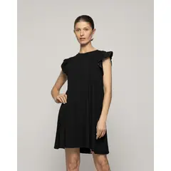 LINEATRE - Vestido Mujer Venecia Manga Corta Con Vuelos Negro