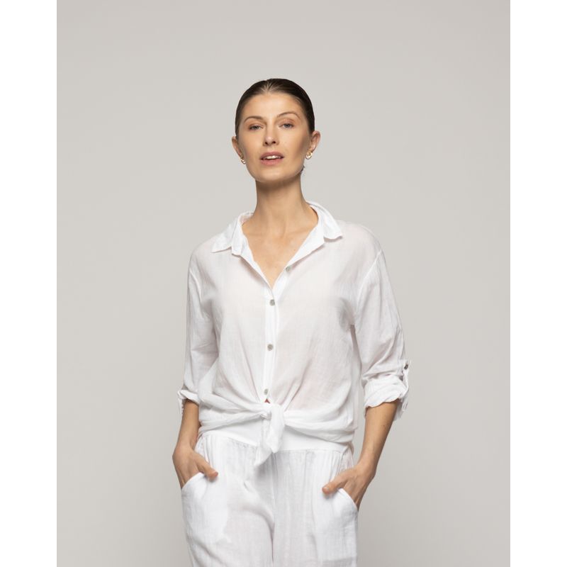 LINEATRE - Blusa Mujer Betsabe de Algodón Manga Larga Lisa Blanca Lineatre