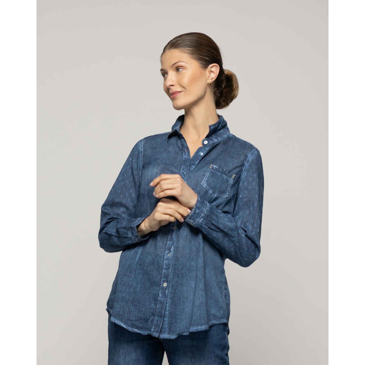 LINEATRE - Blusa Mujer Brisela Camisera Azul Lineatre