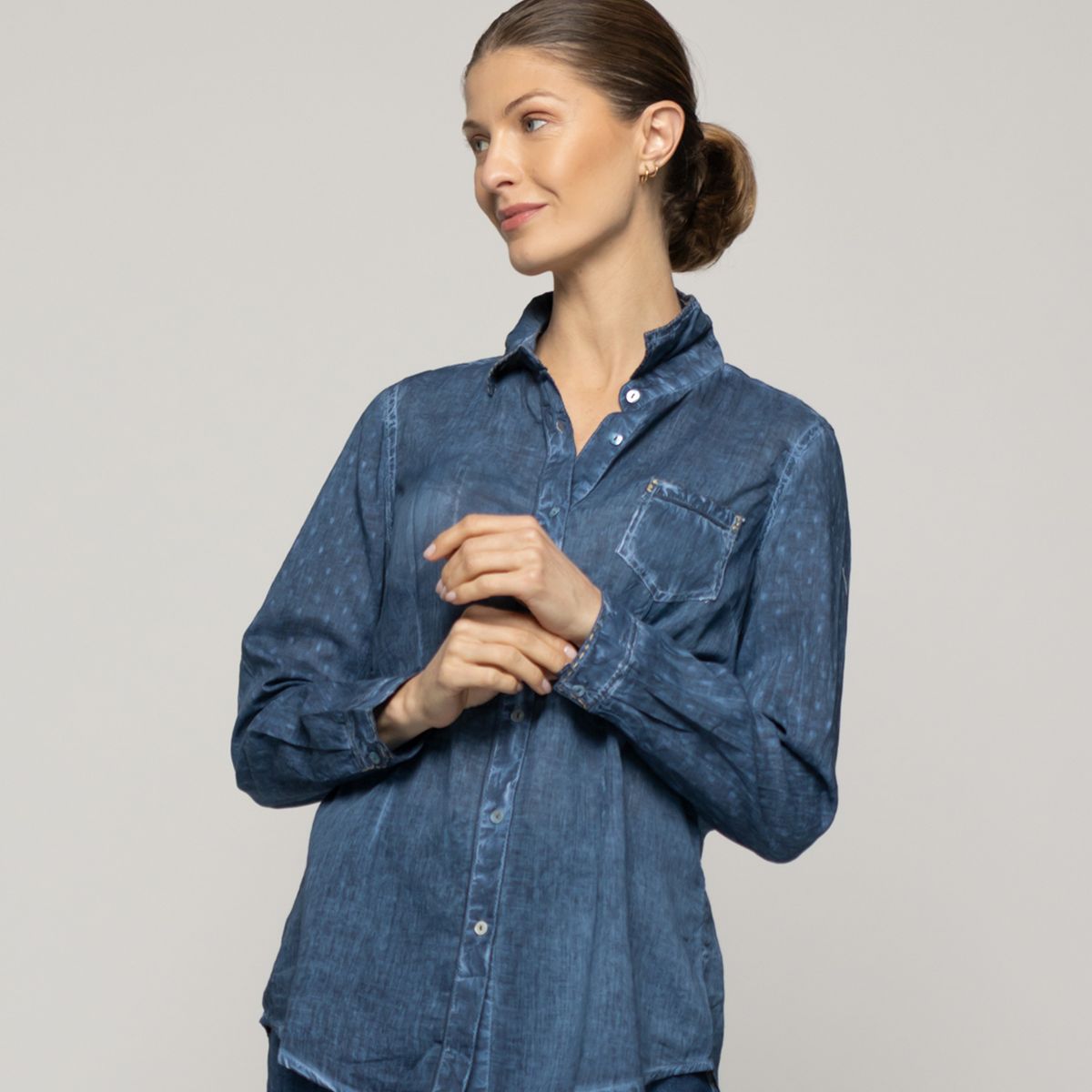 LINEATRE - Blusa Mujer Brisela Camisera Azul Lineatre