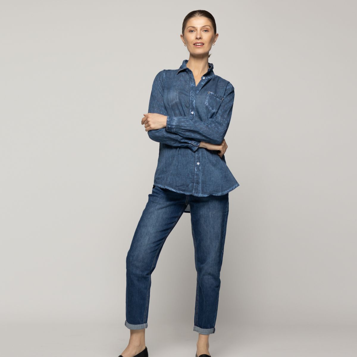 LINEATRE - Blusa Mujer Brisela Camisera Azul Lineatre