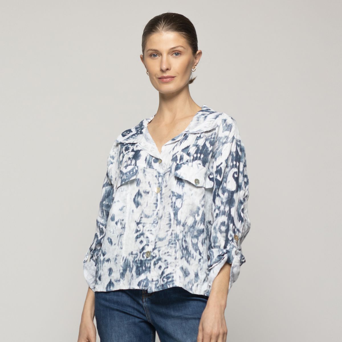 LINEATRE - Chaqueta Mujer Carmen Estampado Azul Y Blanco Lineatre