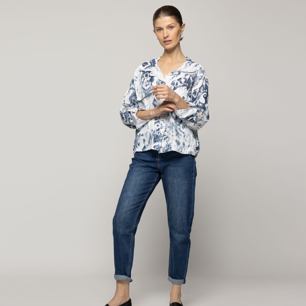 LINEATRE - Chaqueta Mujer Carmen Estampado Azul Y Blanco Lineatre