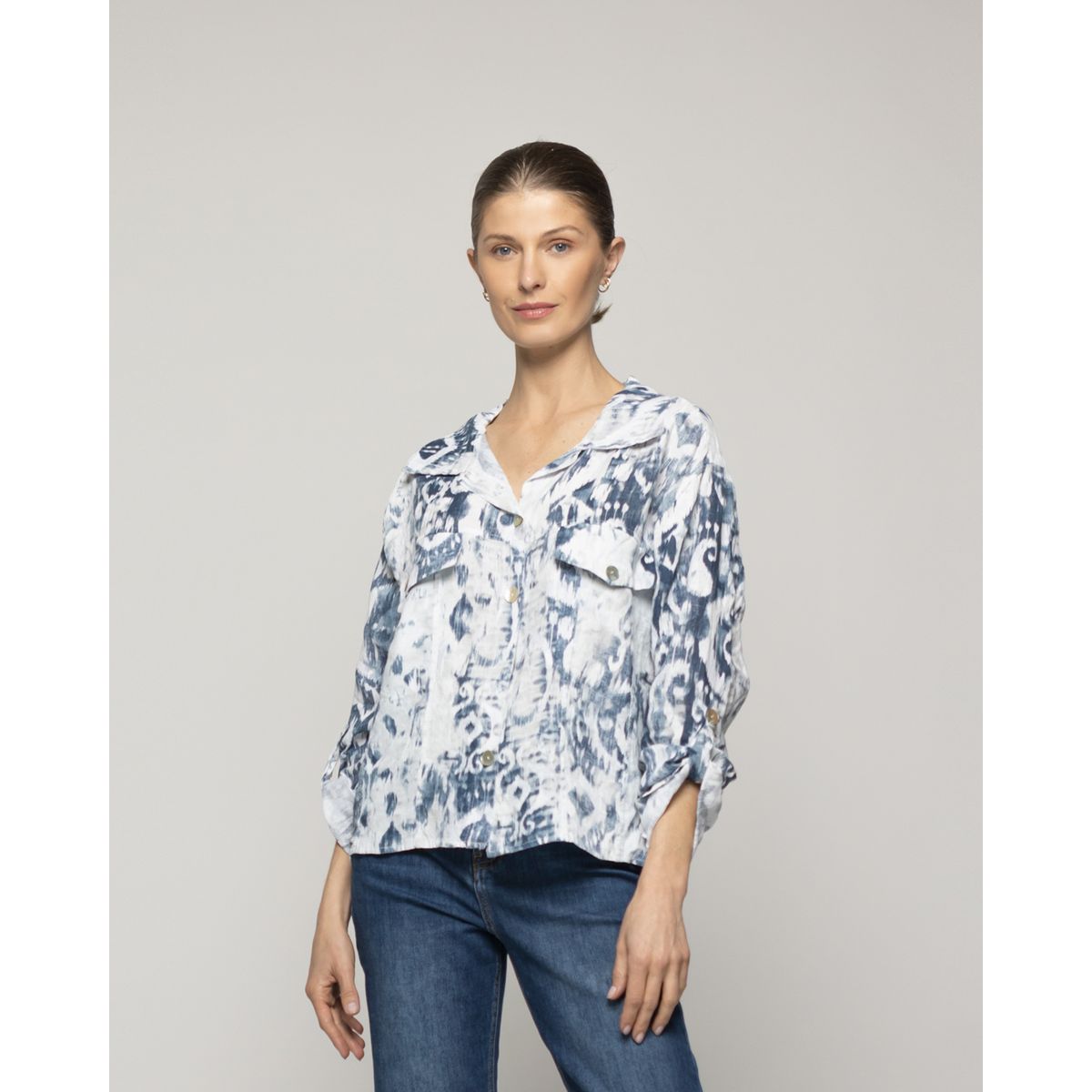 LINEATRE - Chaqueta Mujer Carmen Estampado Azul Y Blanco Lineatre