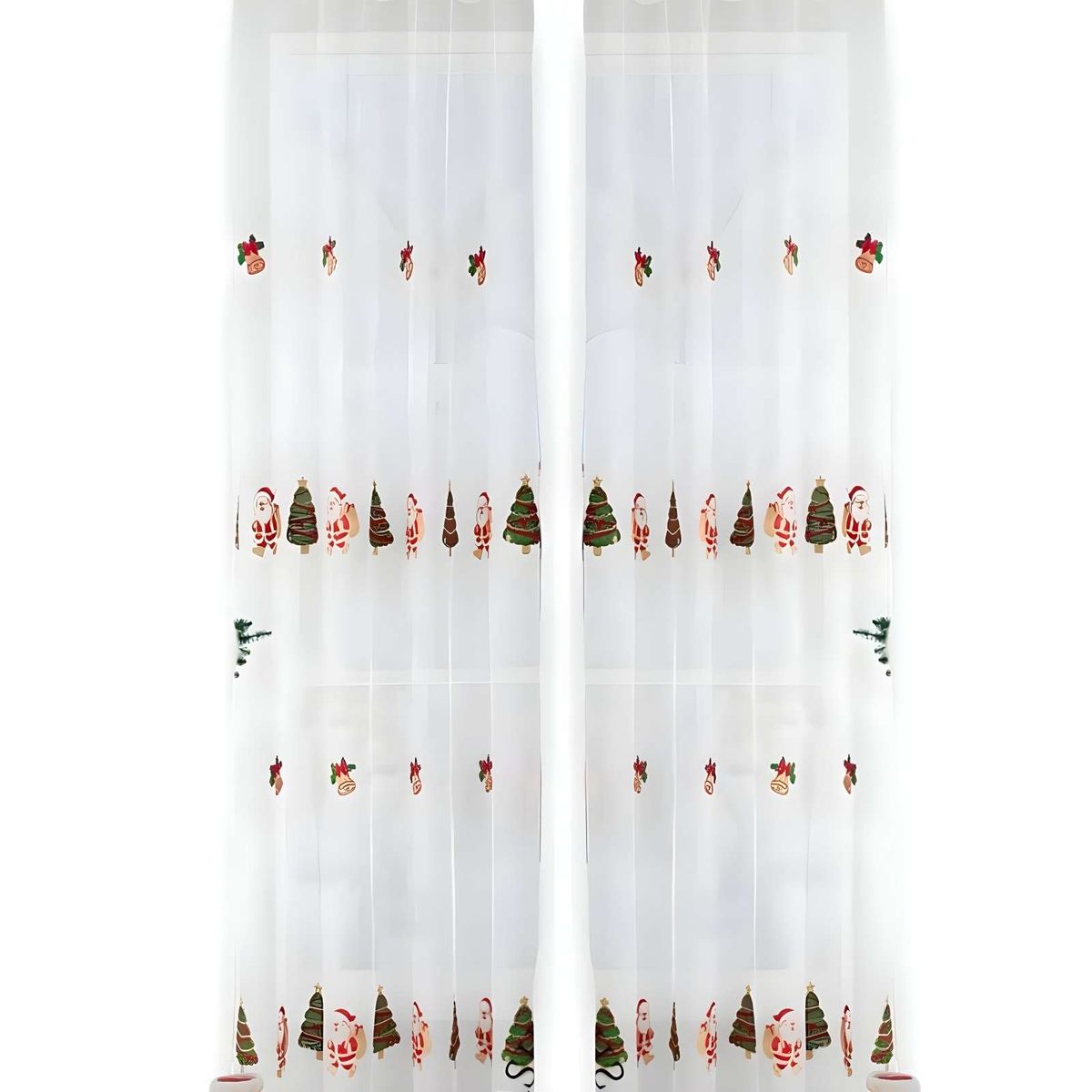 GENERICO - JUEGO PAR  DE CORTINA VISILLO TRANSPARENTE DISEÑO NAVIDEÑO 140X230 CM V4
