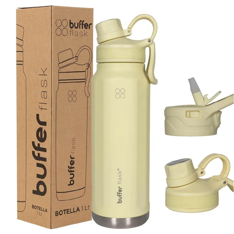 BUFFER FLASK - Termo Botella Agua Termica Acero Inox Buffer 1lt - Amarillo