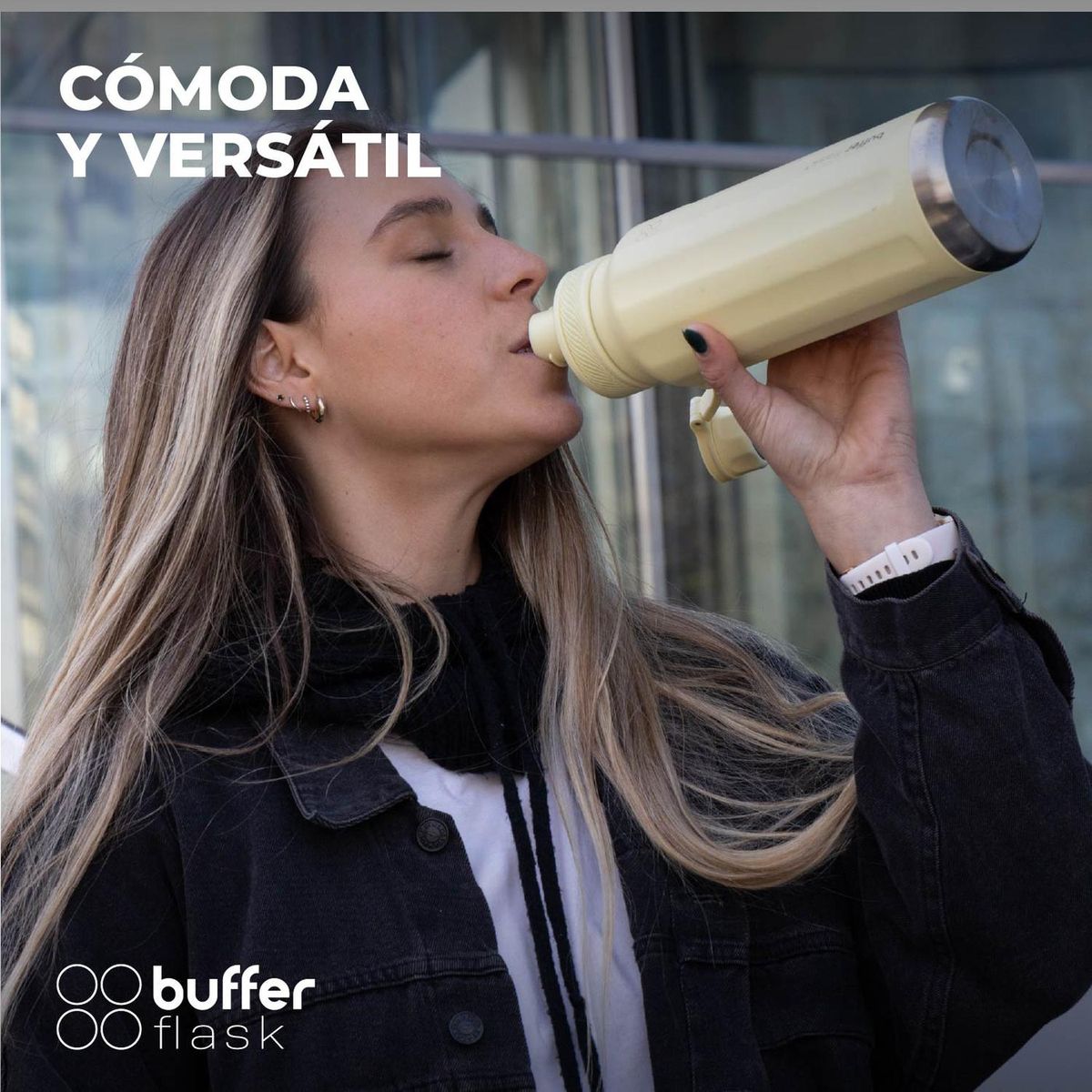 BUFFER FLASK - Termo Botella Agua Termica Acero Inox Buffer 1lt - Amarillo