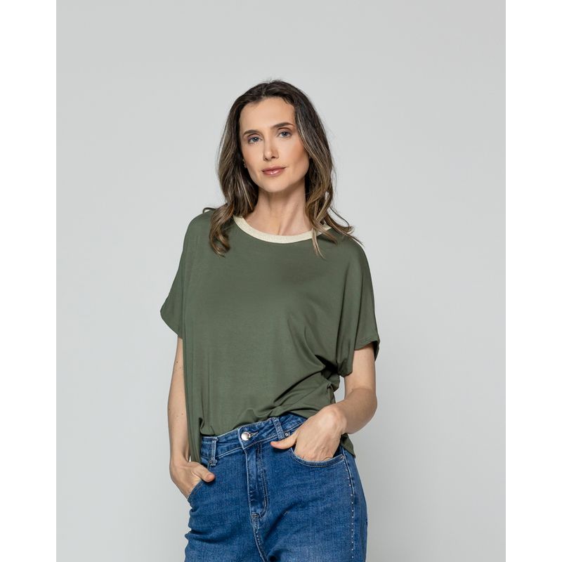 LINEATRE - Polera Mujer Ottavia Cuello Redondo Brillante Café Kaki Lineatre