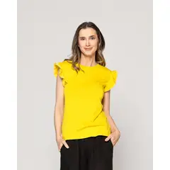LINEATRE - Polera Mujer Básica Ondina Manga Corta Con Volantes Amarilla
