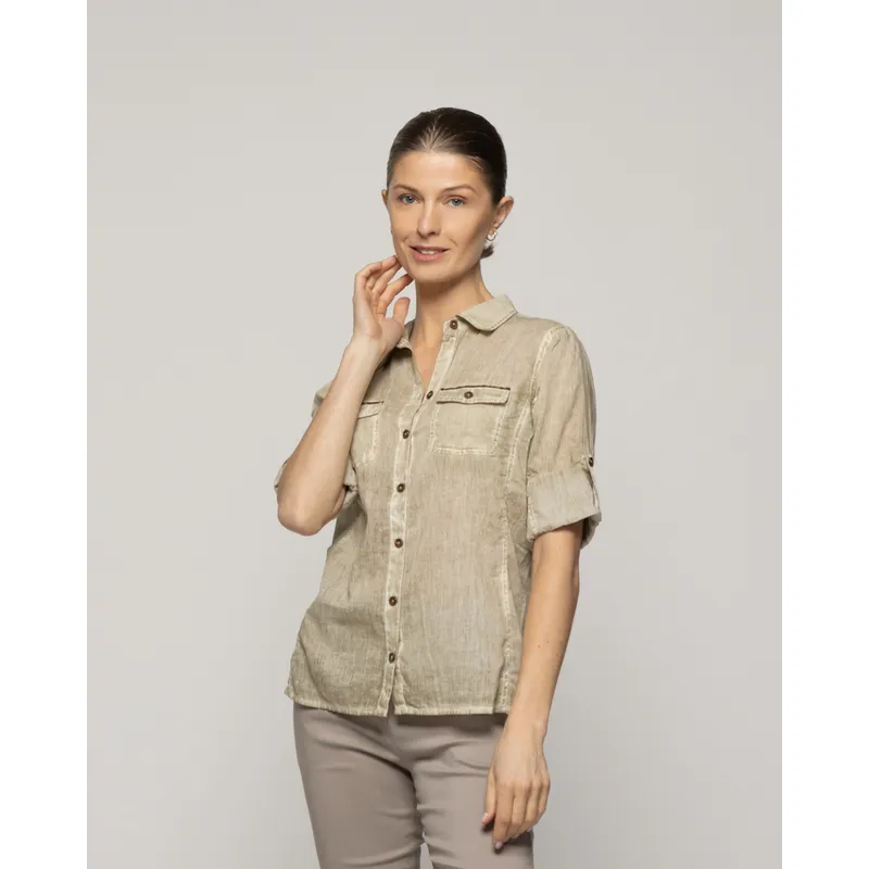 LINEATRE - Blusa Mujer Brina Manga 3/4 Bolsillo Frontal Verde Lineatre