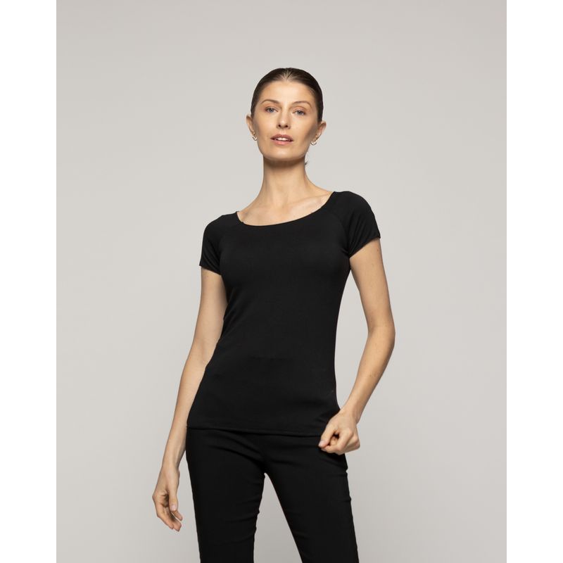 LINEATRE - Polera Mujer Oliana Manga Corta Básica Negra Lineatre
