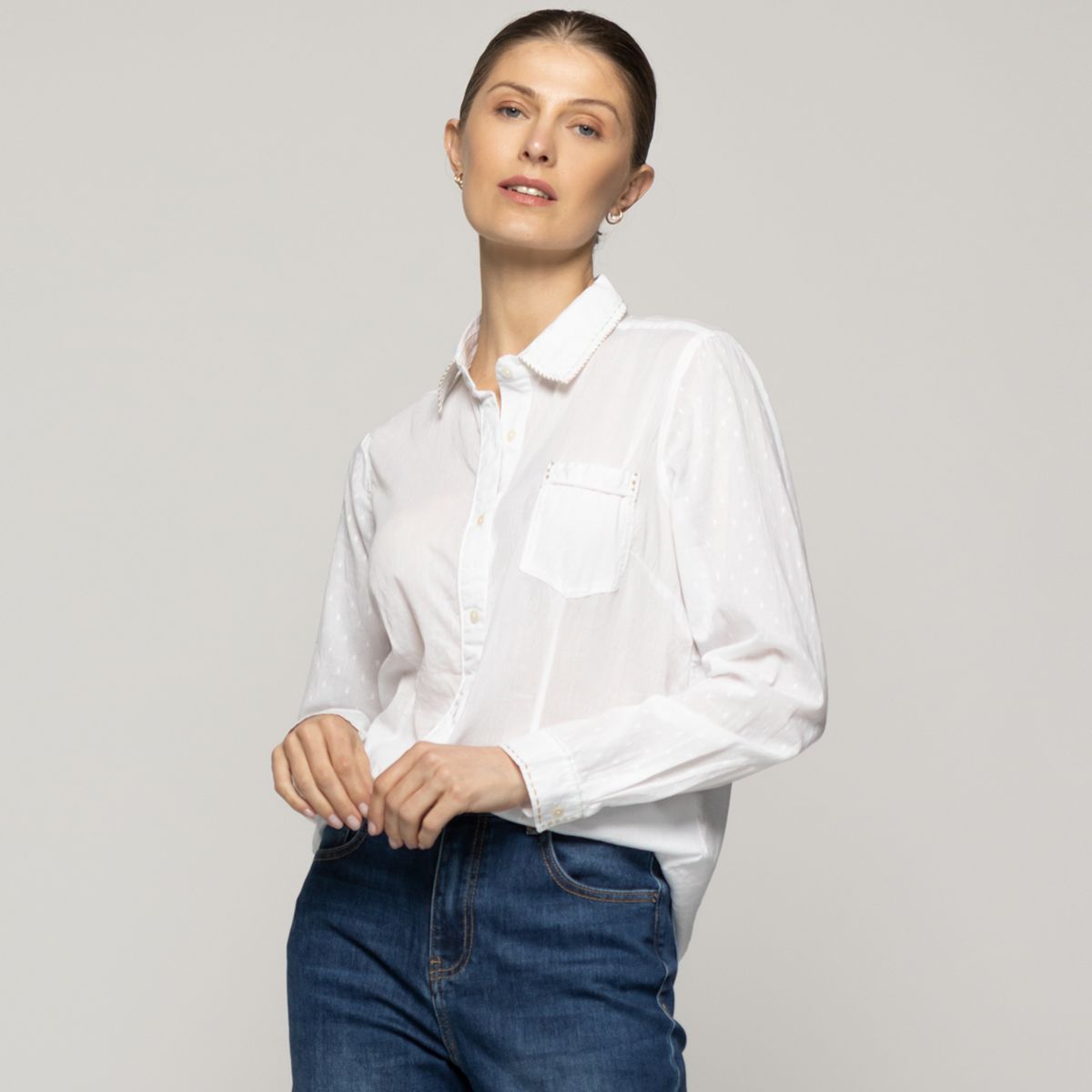 LINEATRE - Blusa Mujer Brisela Camisera Blanca Lineatre