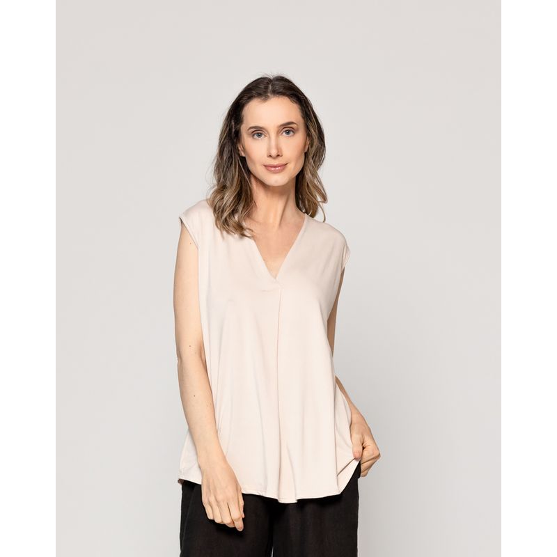 LINEATRE - Polera Mujer Básica Olga Escote V Sin Mangas Beige Lineatre