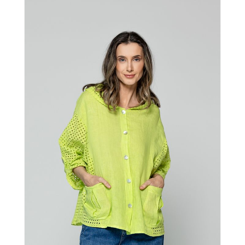 LINEATRE - Chaqueta Mujer Concetta De Lino Con Botones Verde Lineatre
