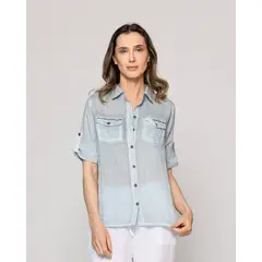 LINEATRE - Blusa Mujer Brina Manga 3/4 Bolsillo Frontal Celeste