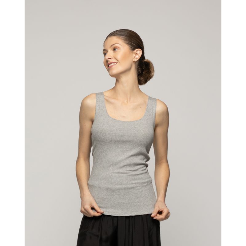 LINEATRE - Top Mujer Básico Tommasa Acanalado Sin Mangas Gris Lineatre