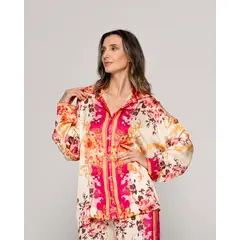 LINEATRE - Blusa Mujer Brenna Tipo Satín Estampado Fucsia